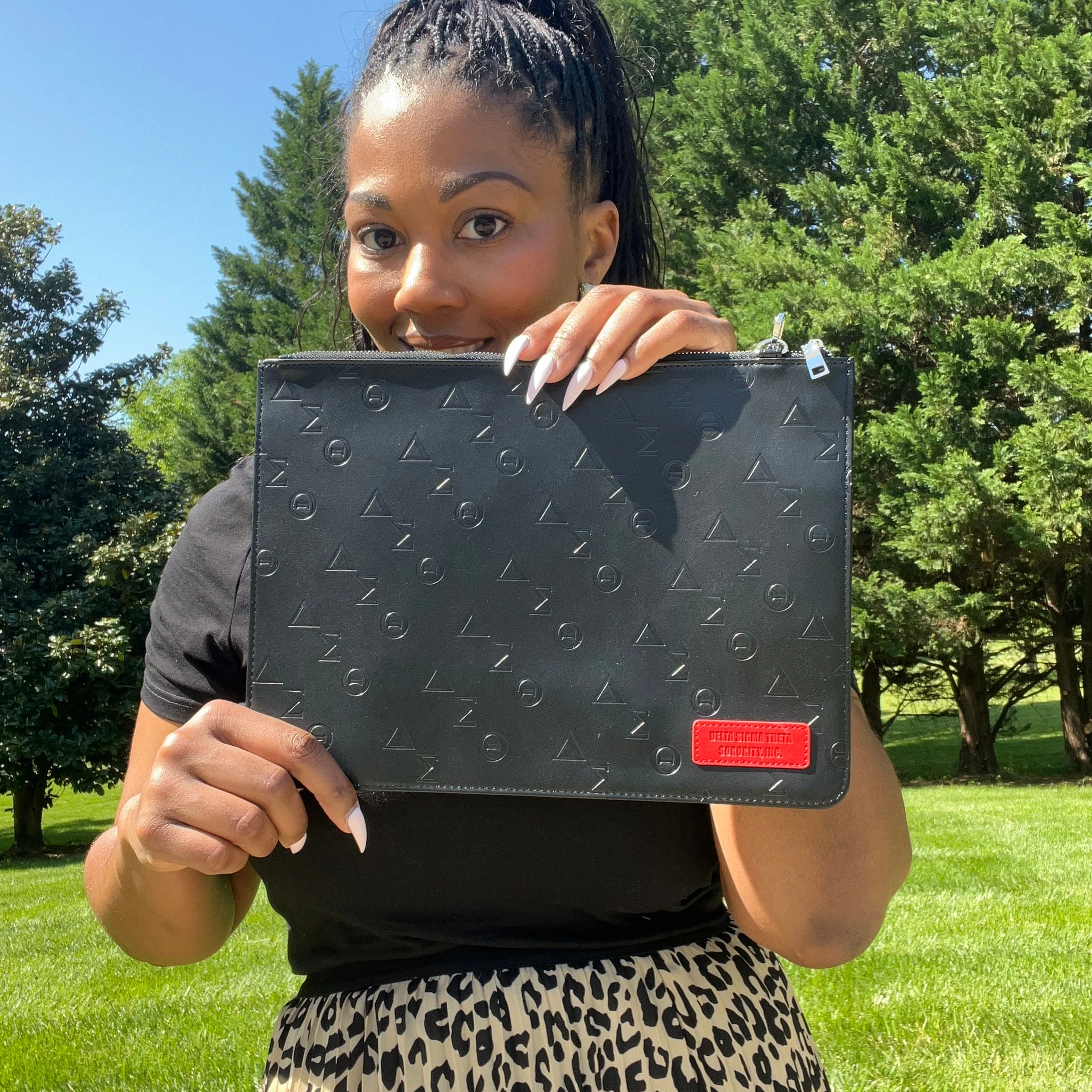 Delta Sigma Theta Black Vegan Leather Wristlet - Image 3