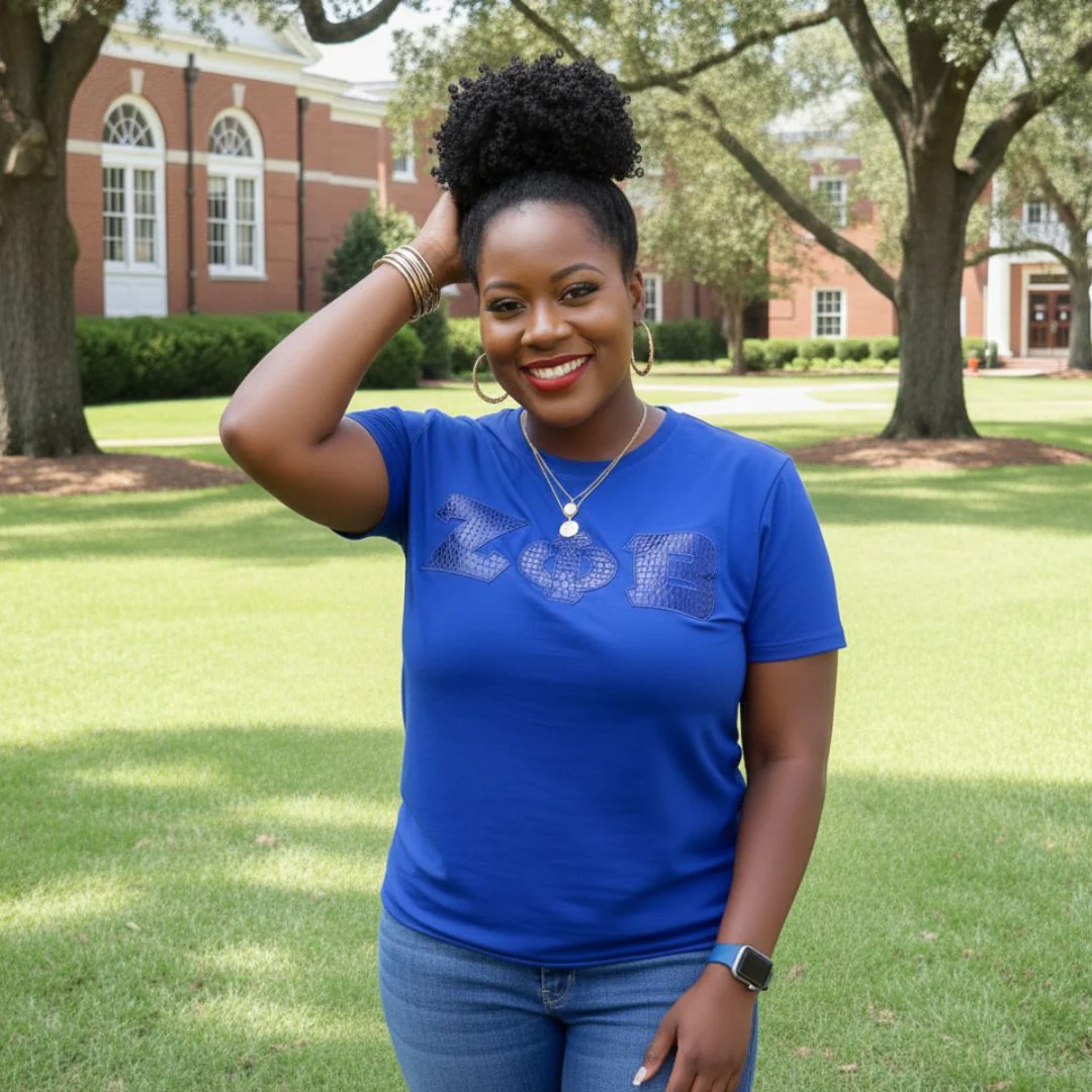 Zeta Phi Beta Blue on Blue Crocodile Greek Letters Shirt - Image 3