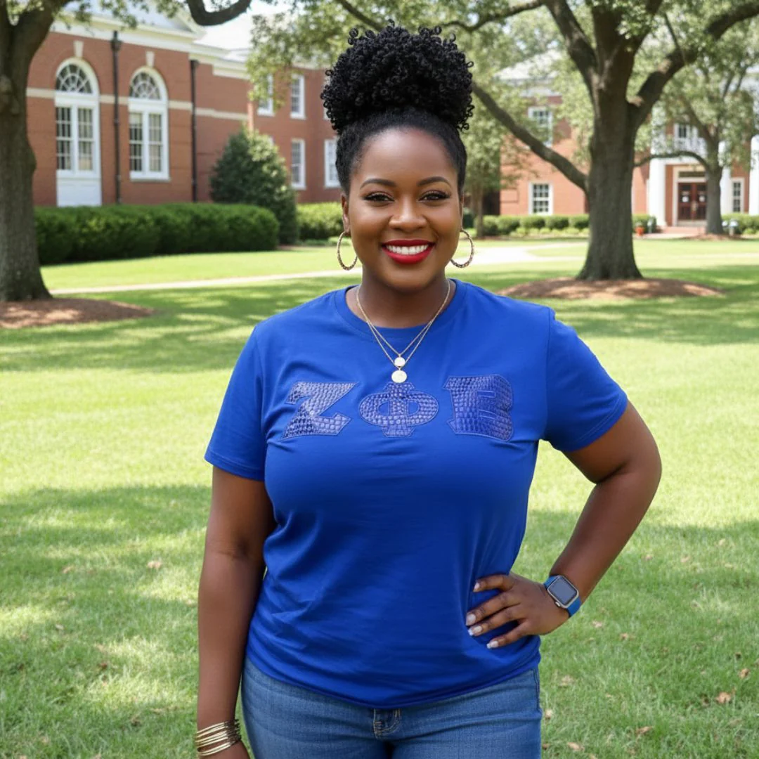 Zeta Phi Beta Blue on Blue Crocodile Greek Letters Shirt - Image 4