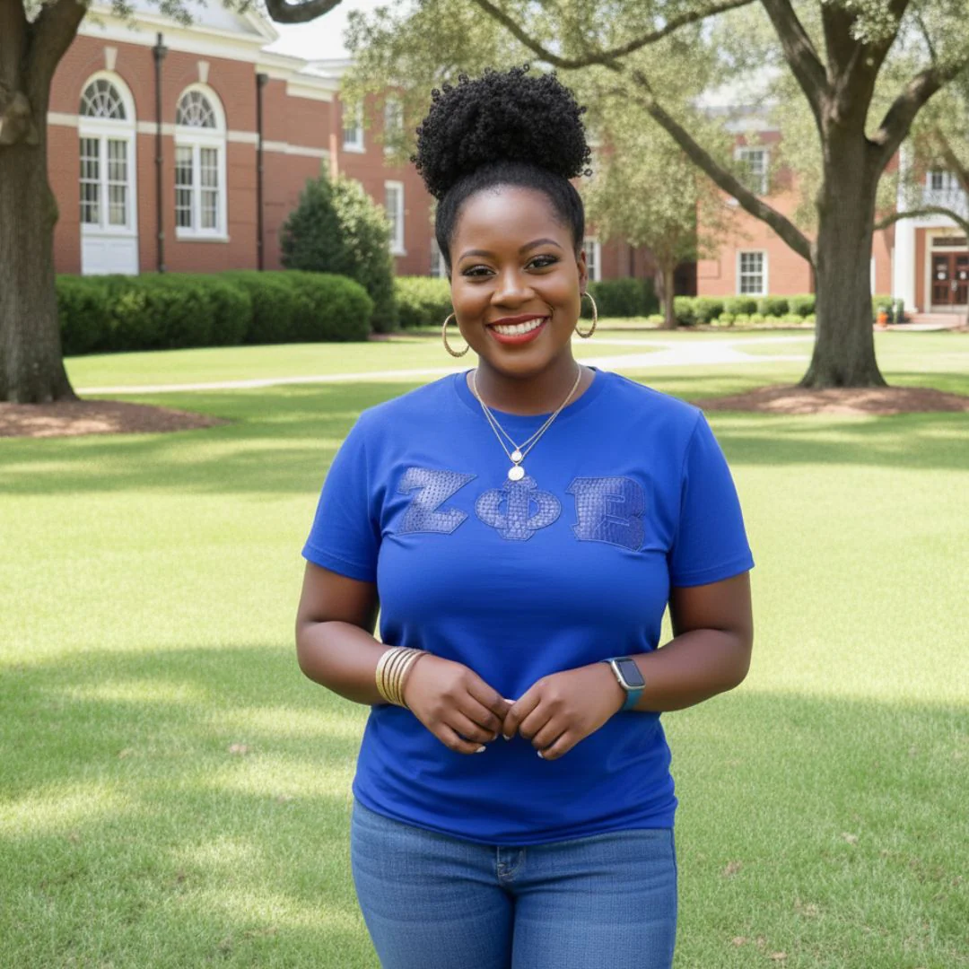 Zeta Phi Beta Blue on Blue Crocodile Greek Letters Shirt - Image 5