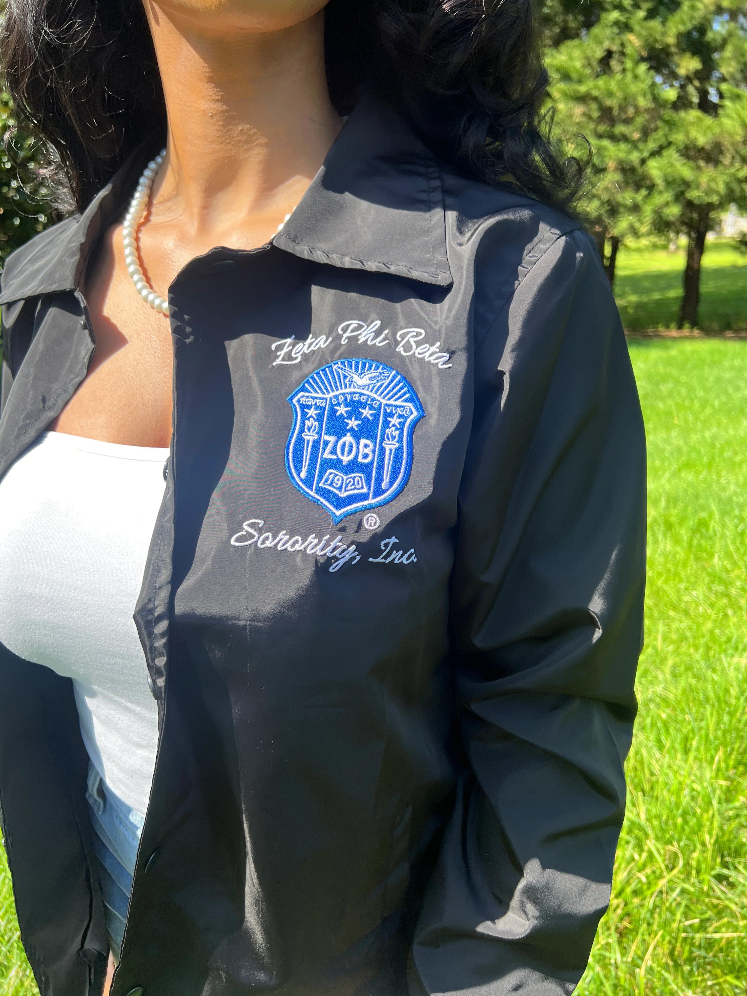 Zeta Phi Beta Greek Letter Ladies' Cut Greek Letter Jacket (Black/ Blue) - Image 3