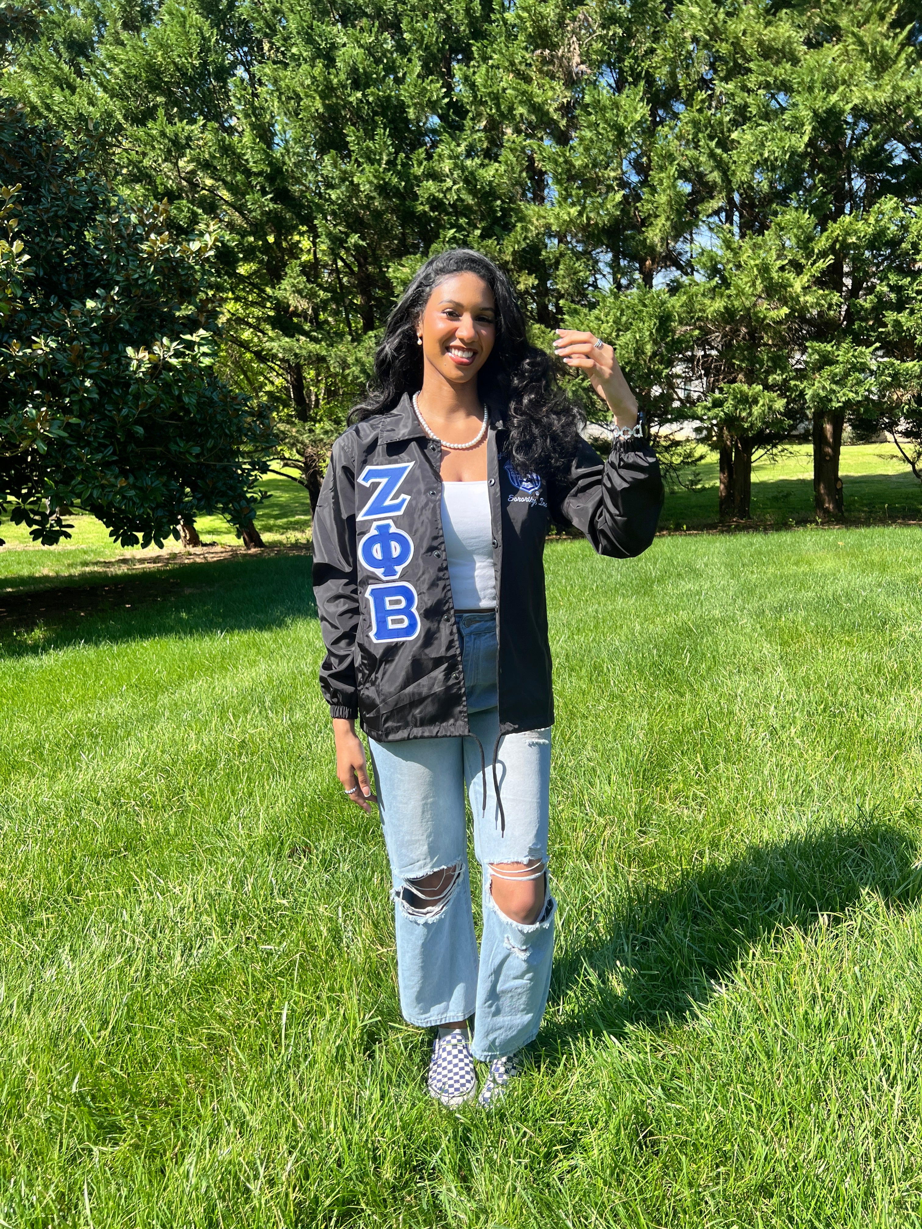 Zeta Phi Beta Greek Letter Ladies' Cut Greek Letter Jacket (Black/ Blue) - Image 4