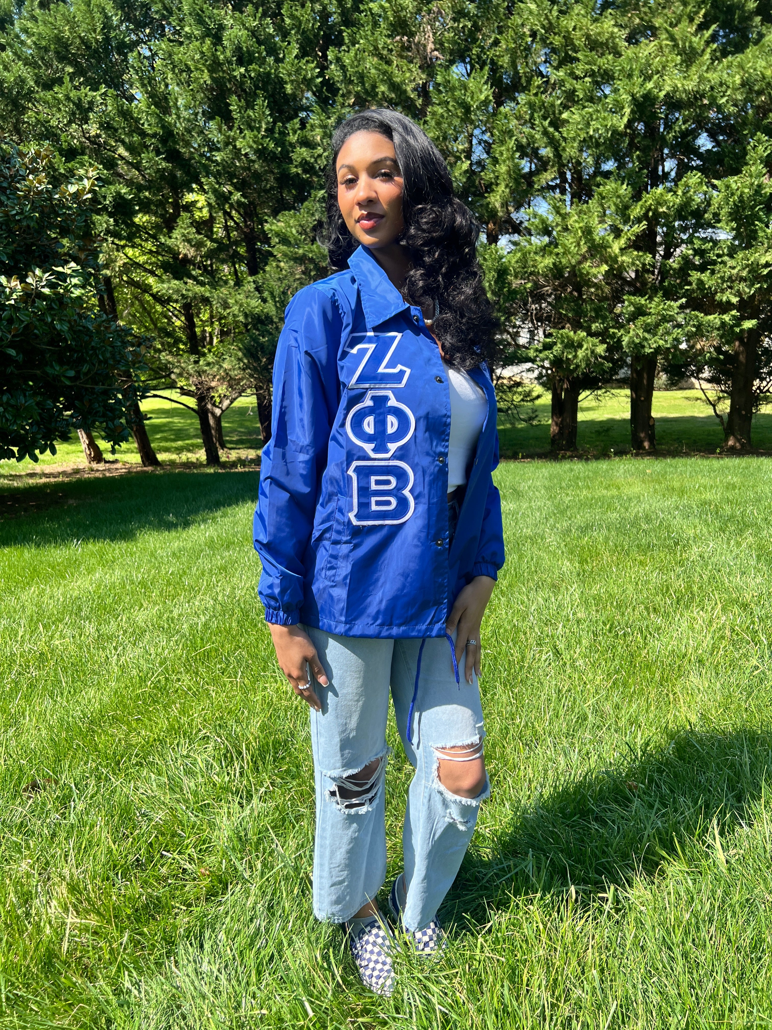 Zeta Phi Beta Greek Letter Ladies' Cut Greek Letter Jacket (Black/ Blue) - Image 5