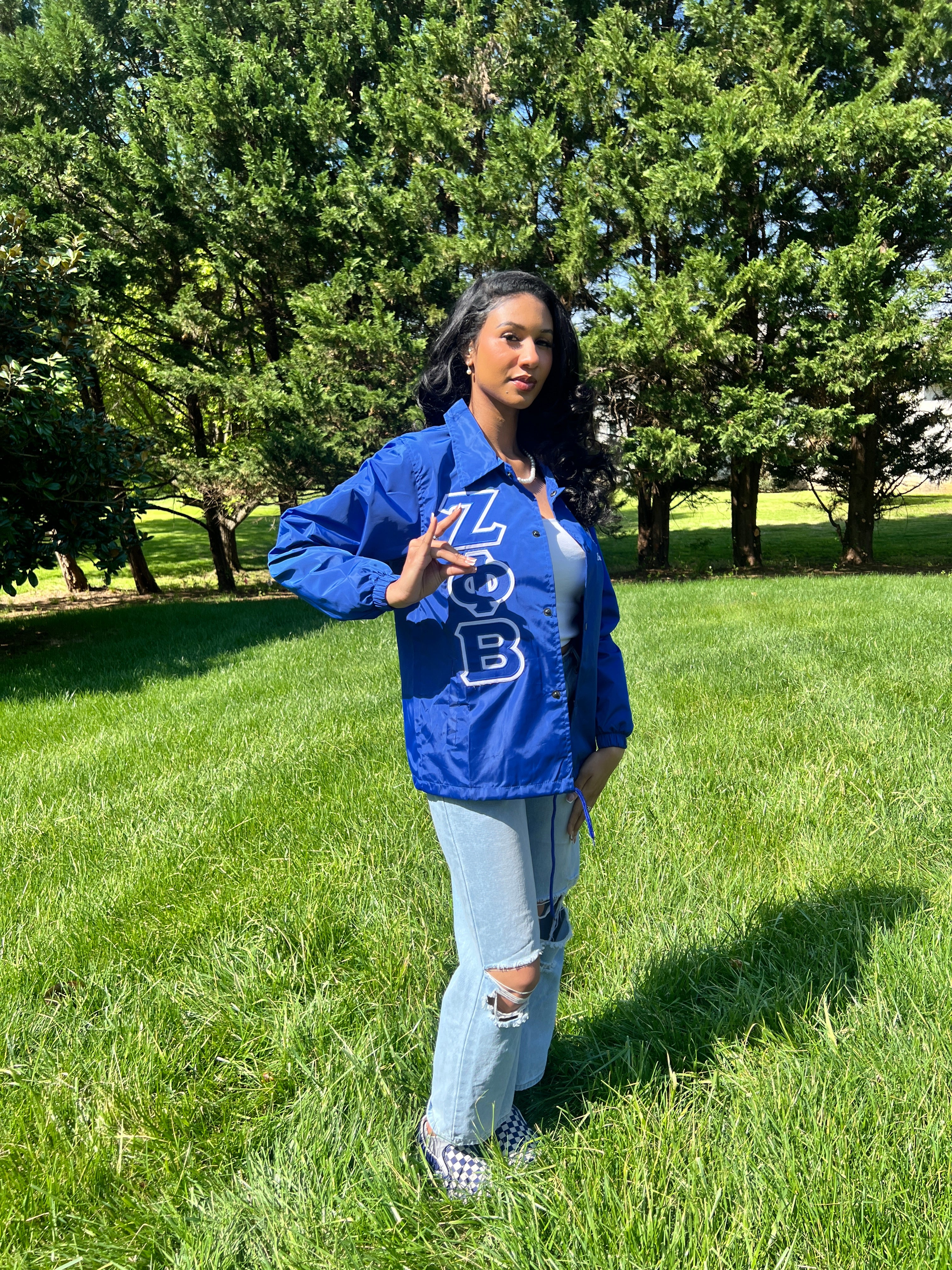 Zeta Phi Beta Greek Letter Ladies' Cut Greek Letter Jacket (Black/ Blue) - Image 6