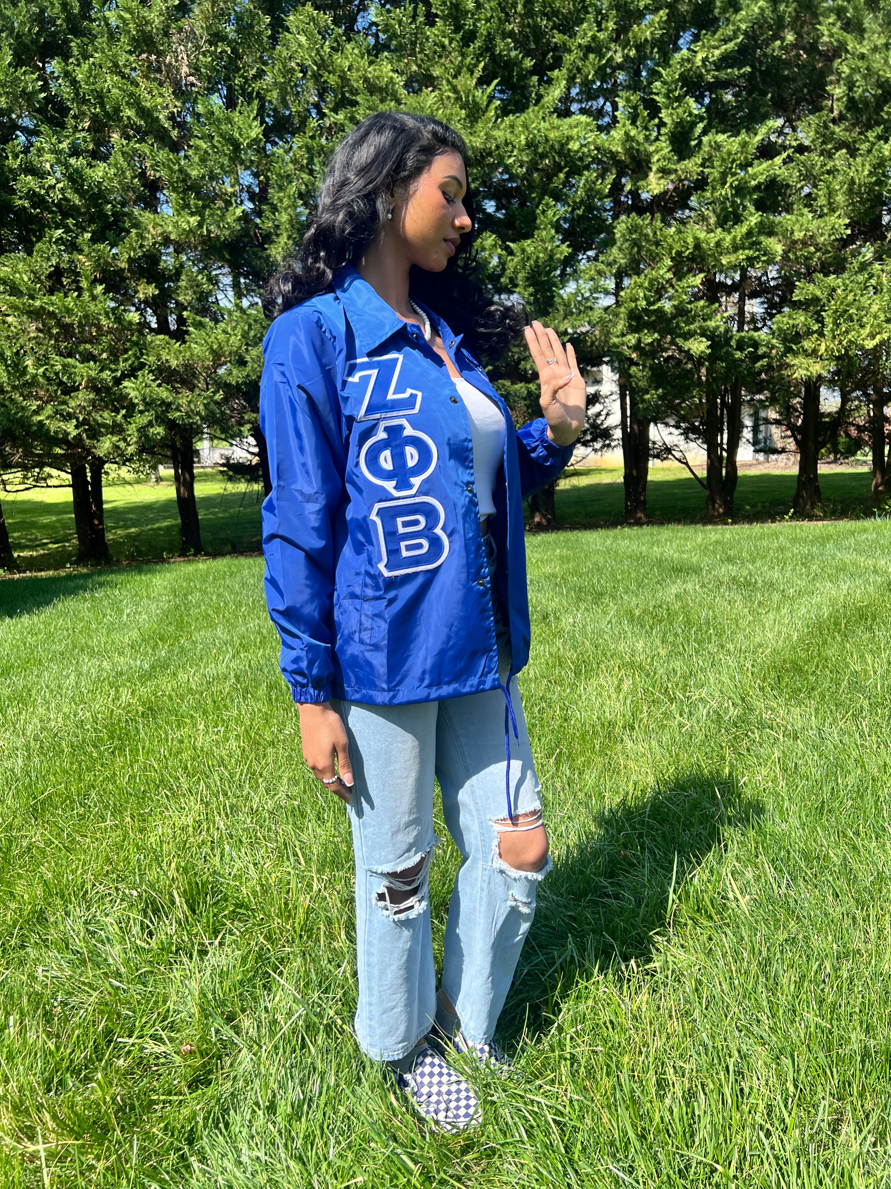 Zeta Phi Beta Greek Letter Ladies' Cut Greek Letter Jacket (Black/ Blue) - Image 7