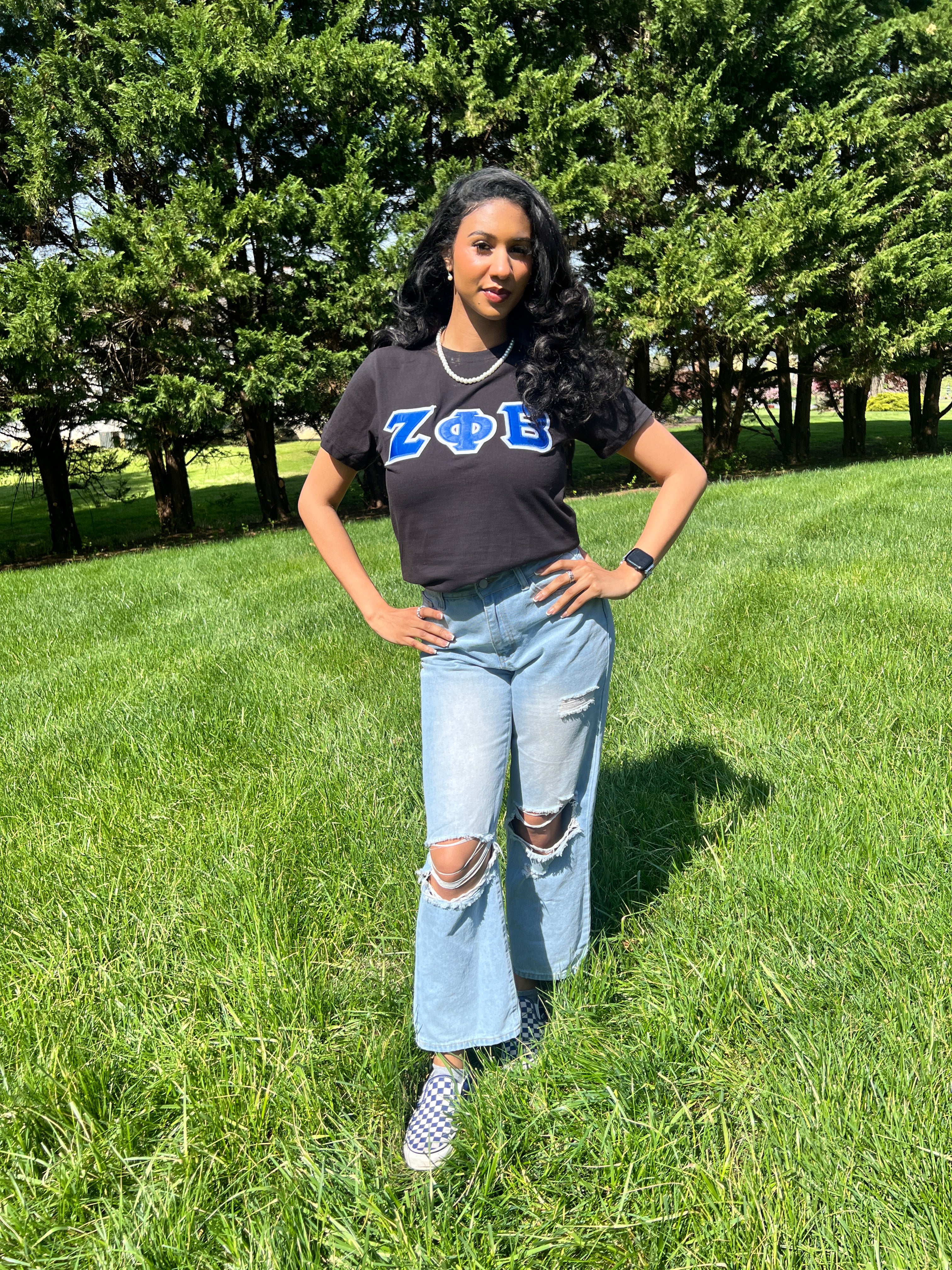 Zeta Phi Beta Greek Letter T-shirt Blue | Black (Unisex) - Image 3