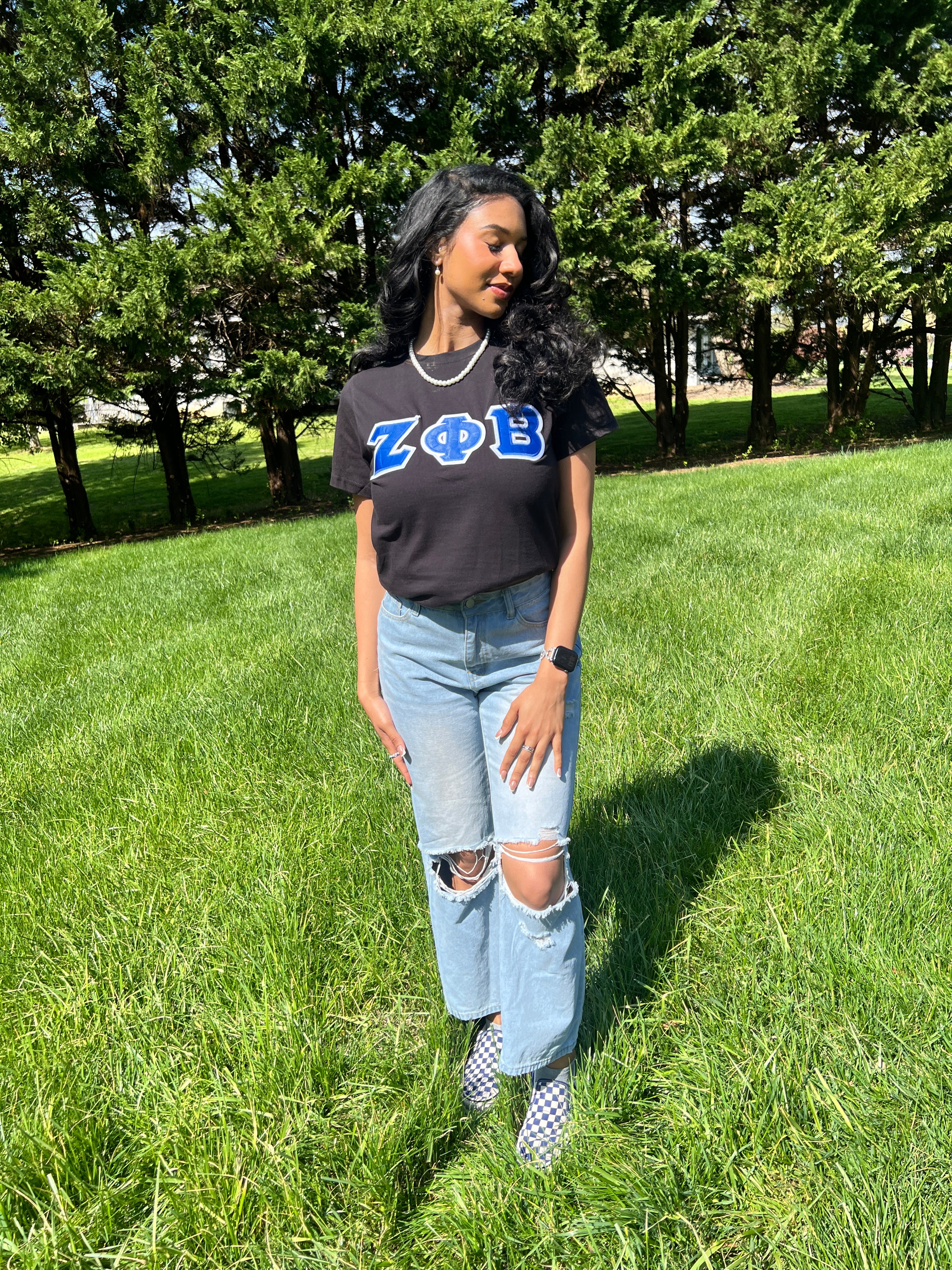 Zeta Phi Beta Greek Letter T-shirt Blue | Black (Unisex) - Image 4
