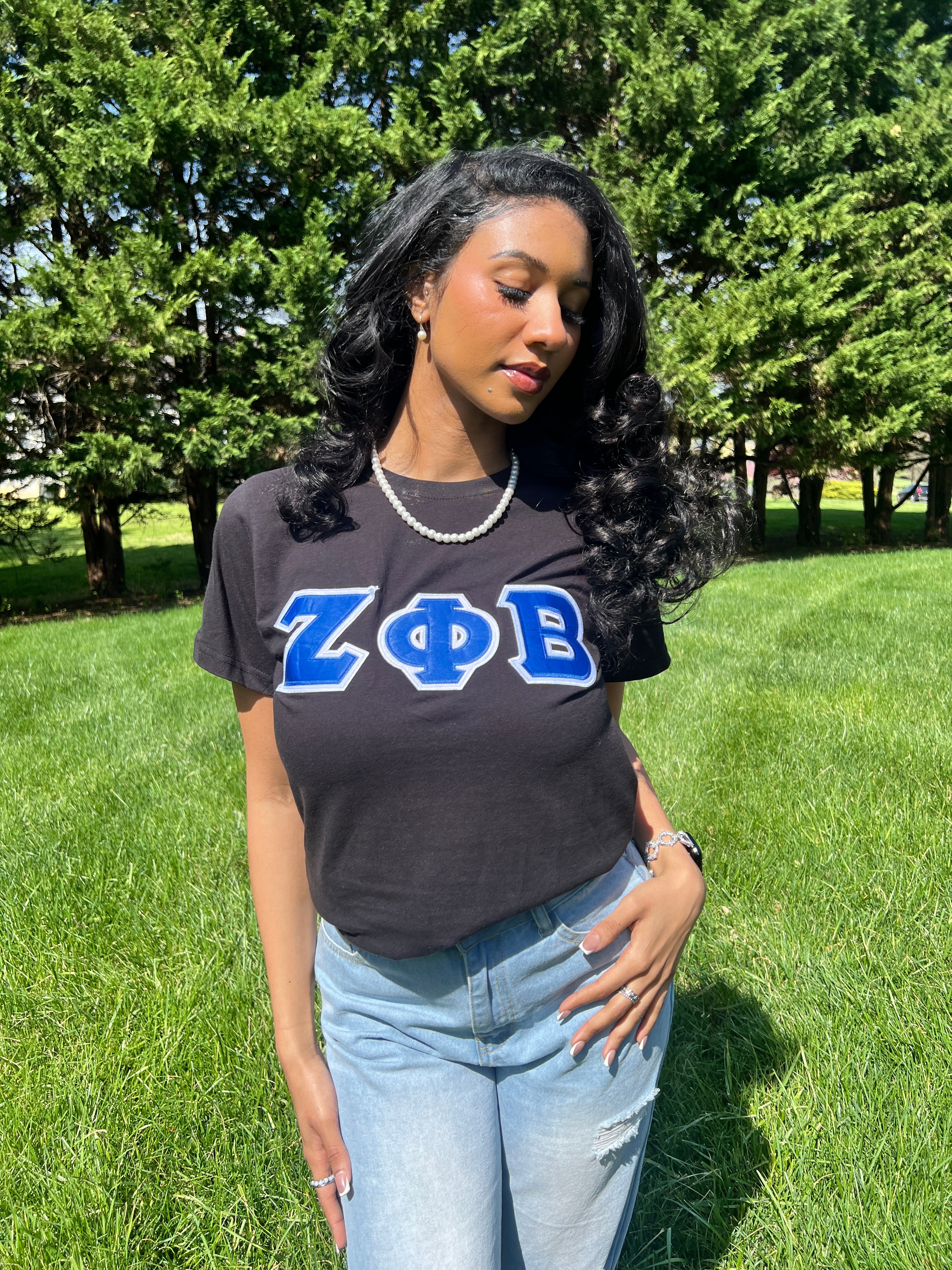 Zeta Phi Beta Greek Letter T-shirt Blue | Black (Unisex) - Image 5