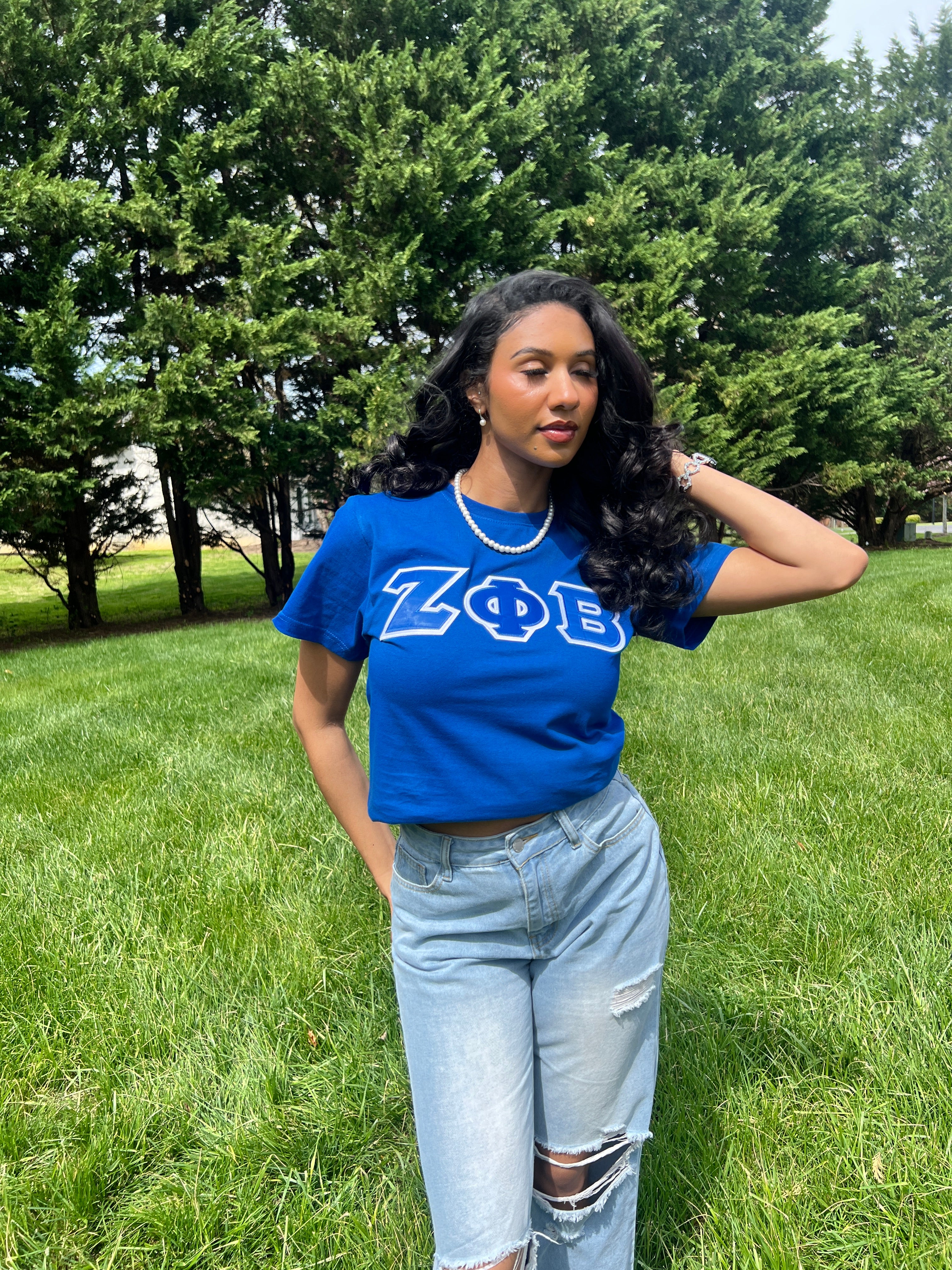 Zeta Phi Beta Greek Letter T-shirt Blue | Black (Unisex) - Image 6