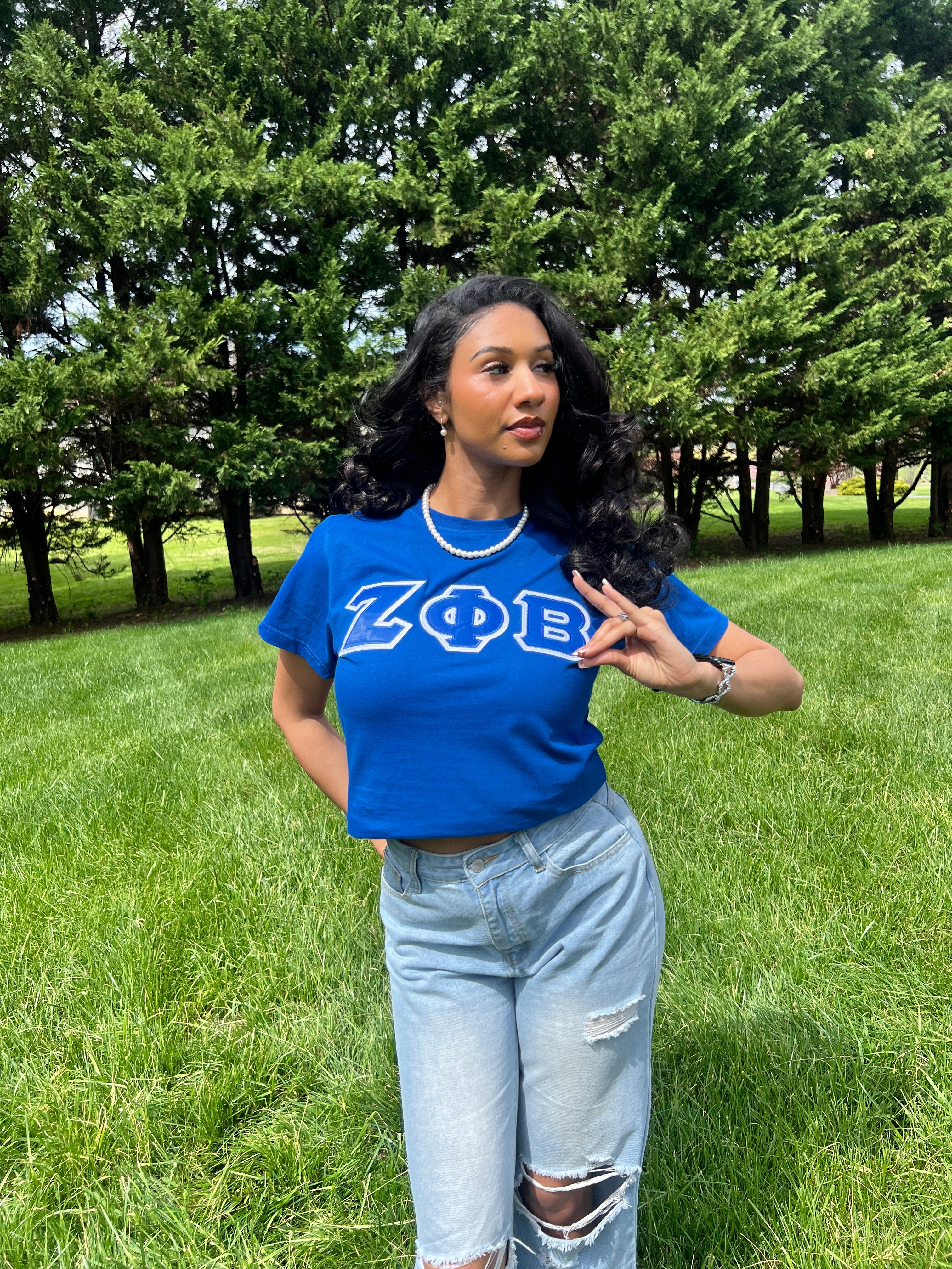 Zeta Phi Beta Greek Letter T-shirt Blue | Black (Unisex) - Image 7