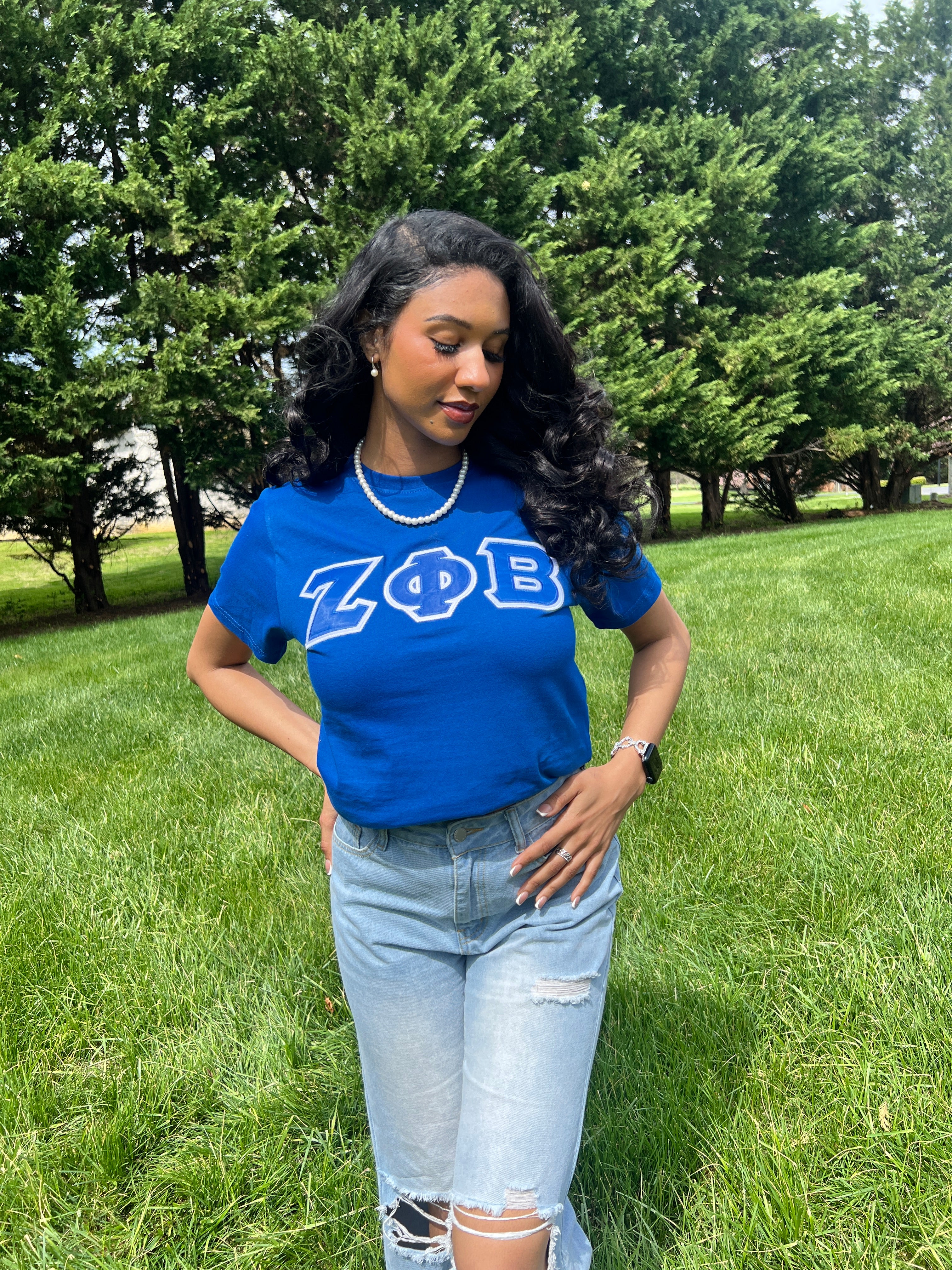 Zeta Phi Beta Greek Letter T-shirt Blue | Black (Unisex) - Image 8