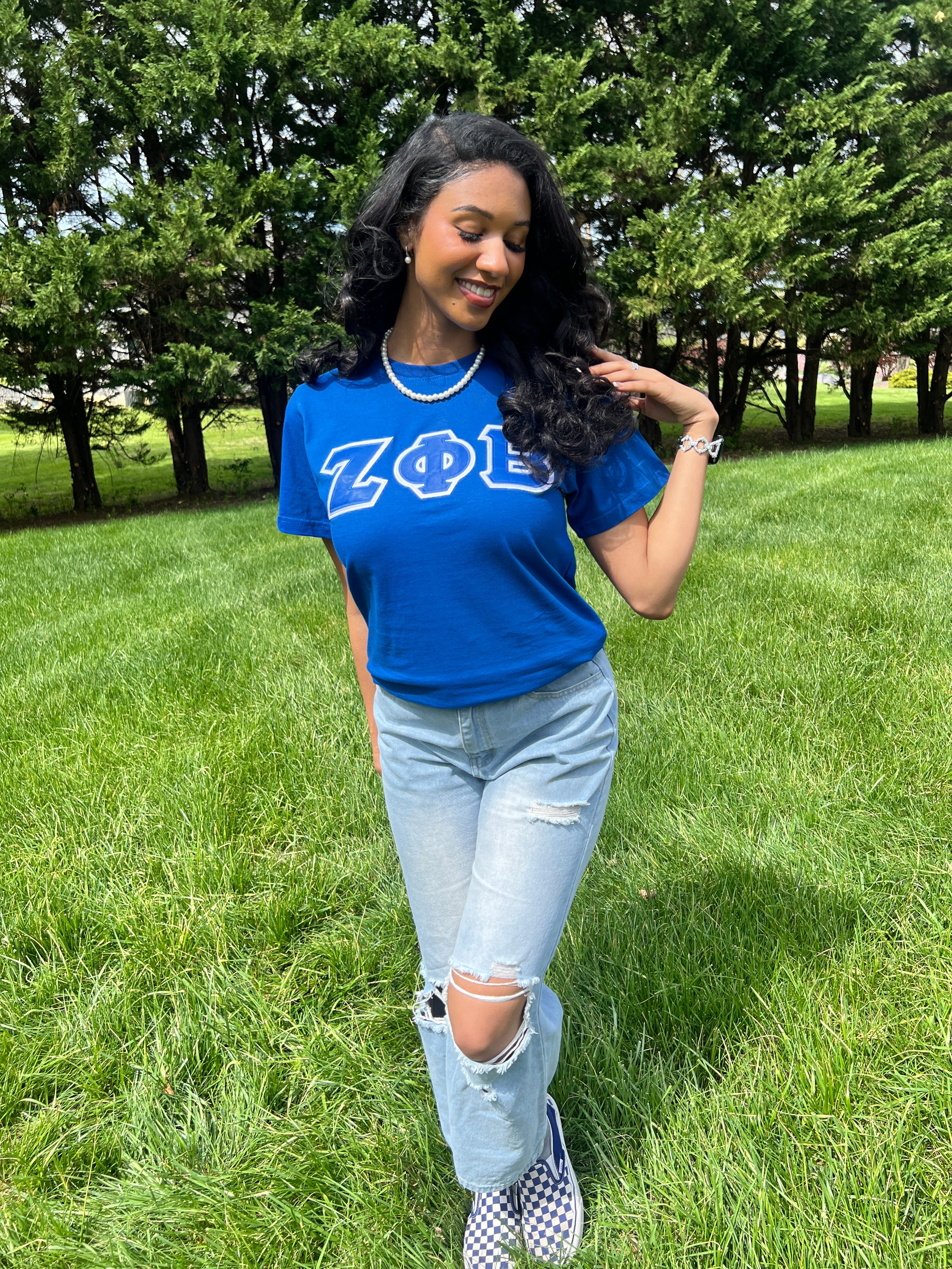 Zeta Phi Beta Greek Letter T-shirt Blue | Black (Unisex) - Image 9