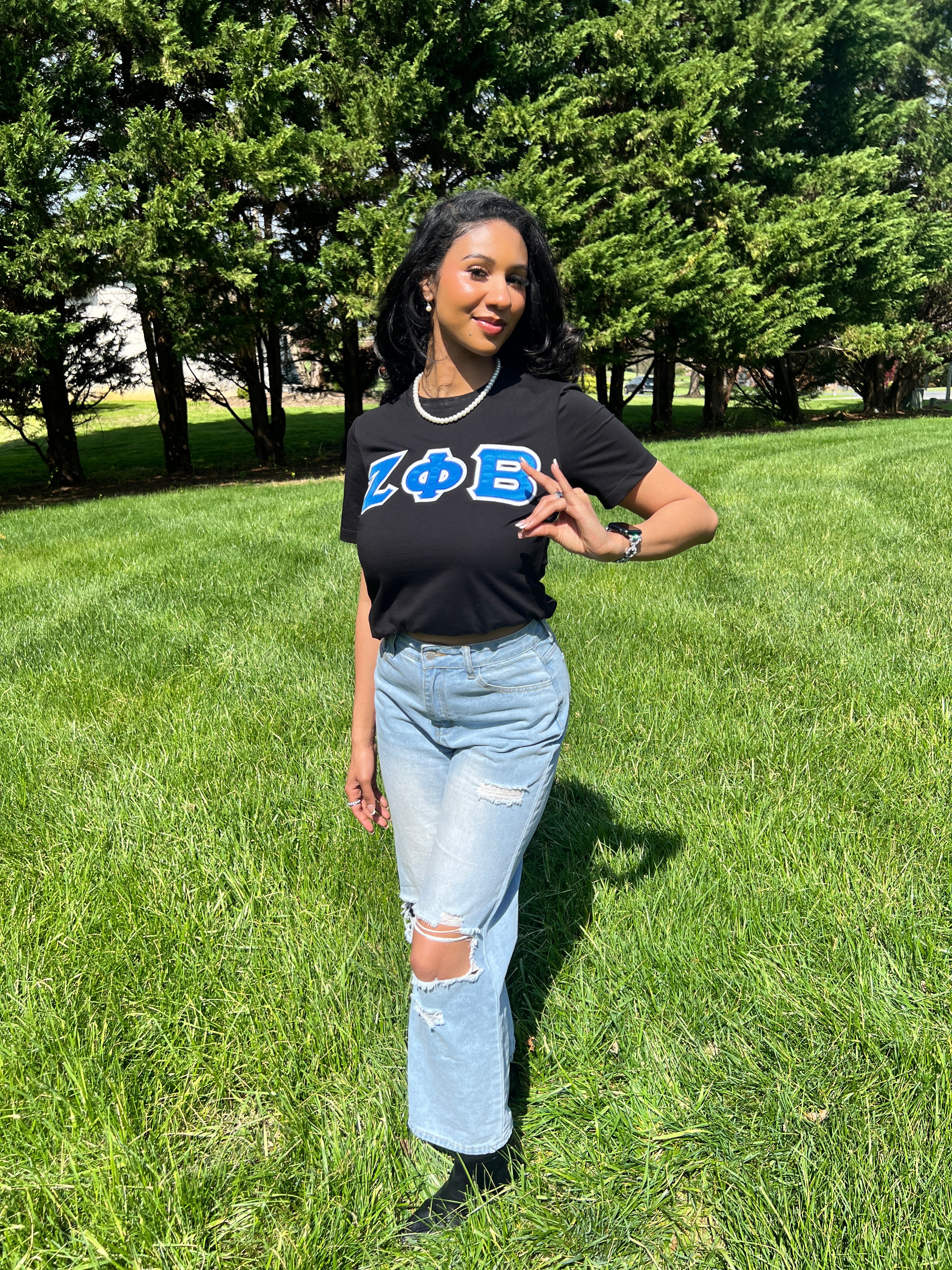 Zeta Phi Beta Greek Letter T-shirt Black (Ladies Cut) - Image 4