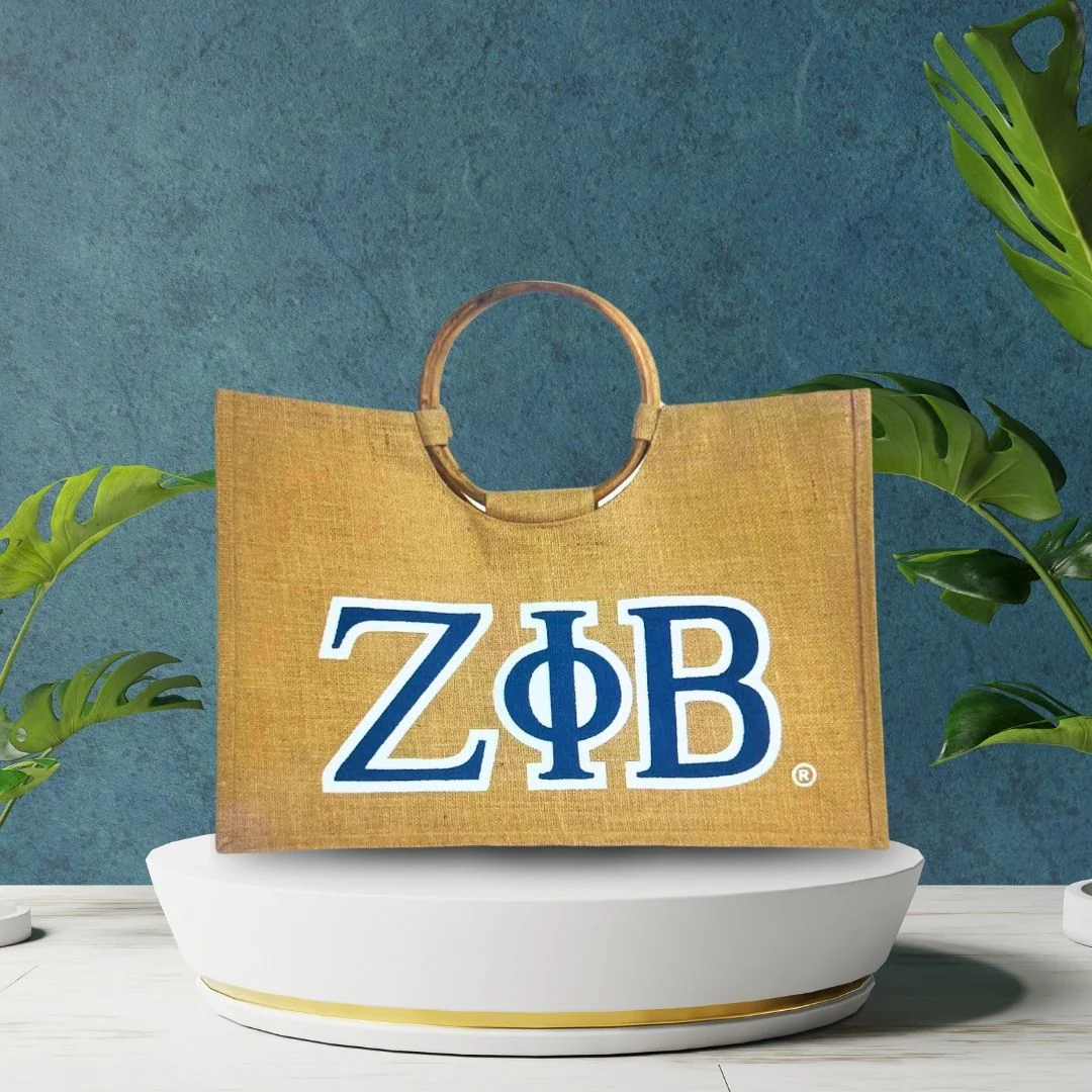 Zeta Phi Beta ZPHIB Ring Handle Jute Bag - Image 3