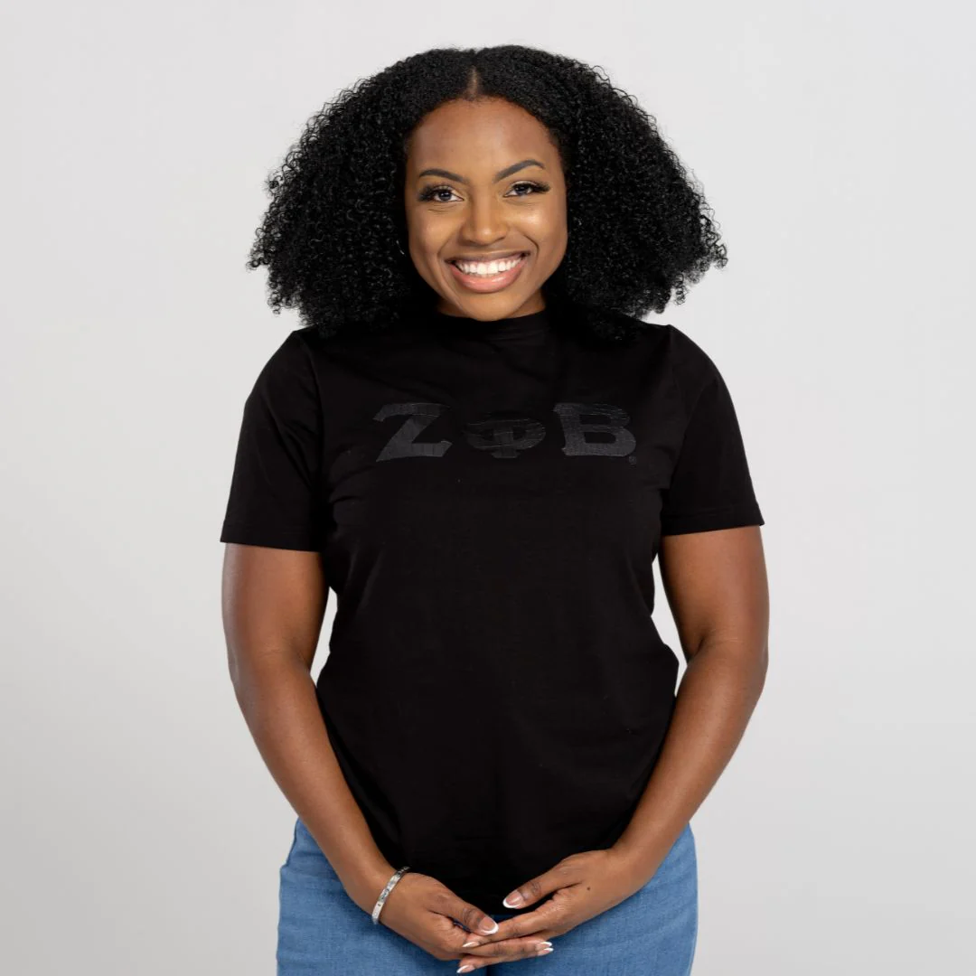 Zeta Phi Beta Black on Black with Snake Skin Leather Letters Shirt - Image 3